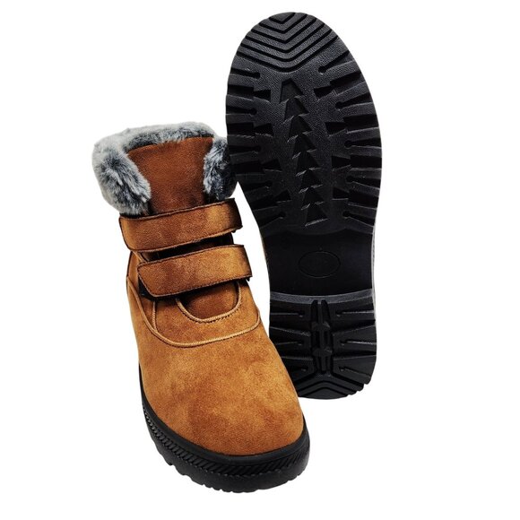 WOMENS Winter Faux Suede & Fur Boots With Double Straps  Size 11 - Picture 12 of 12